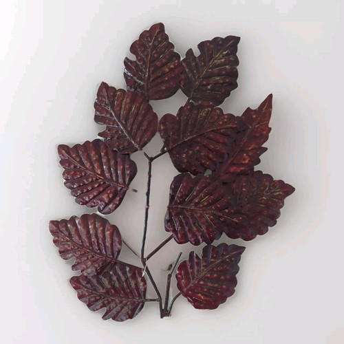Red leaves branch metal wall - leaves,