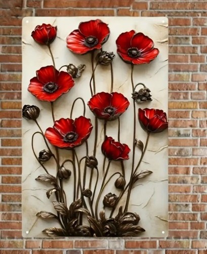 Poppy metal wall art - 2d,